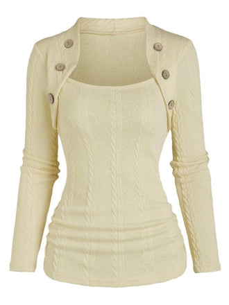 Beige 1960s Solid Faux Button Knitted Sweater, vintage fashion, retro style - perfect for women who love vintage and retro fashion