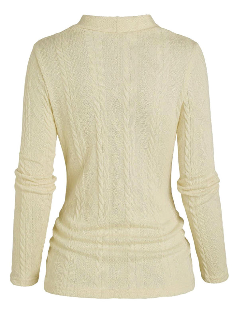 Beige 1960s Solid Faux Button Knitted Sweater, vintage fashion, retro style - perfect for women who love vintage and retro fashion