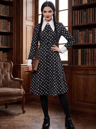 Black 1940s Wednesday Addams Style Dress