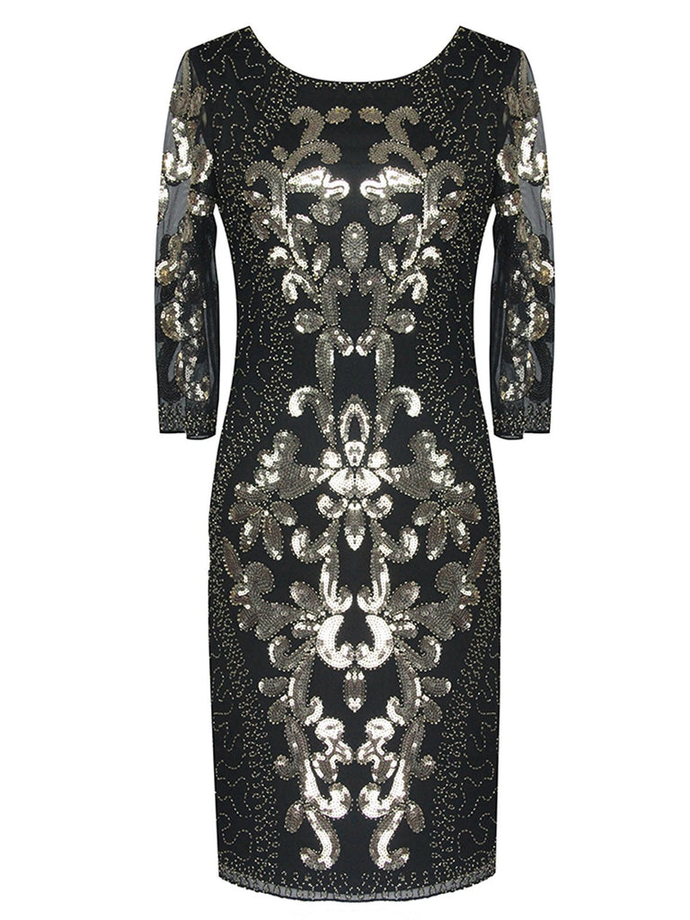 1920s 3/4 Sleeve Mesh Sequin Gatsby Dress: timeless style reimagined