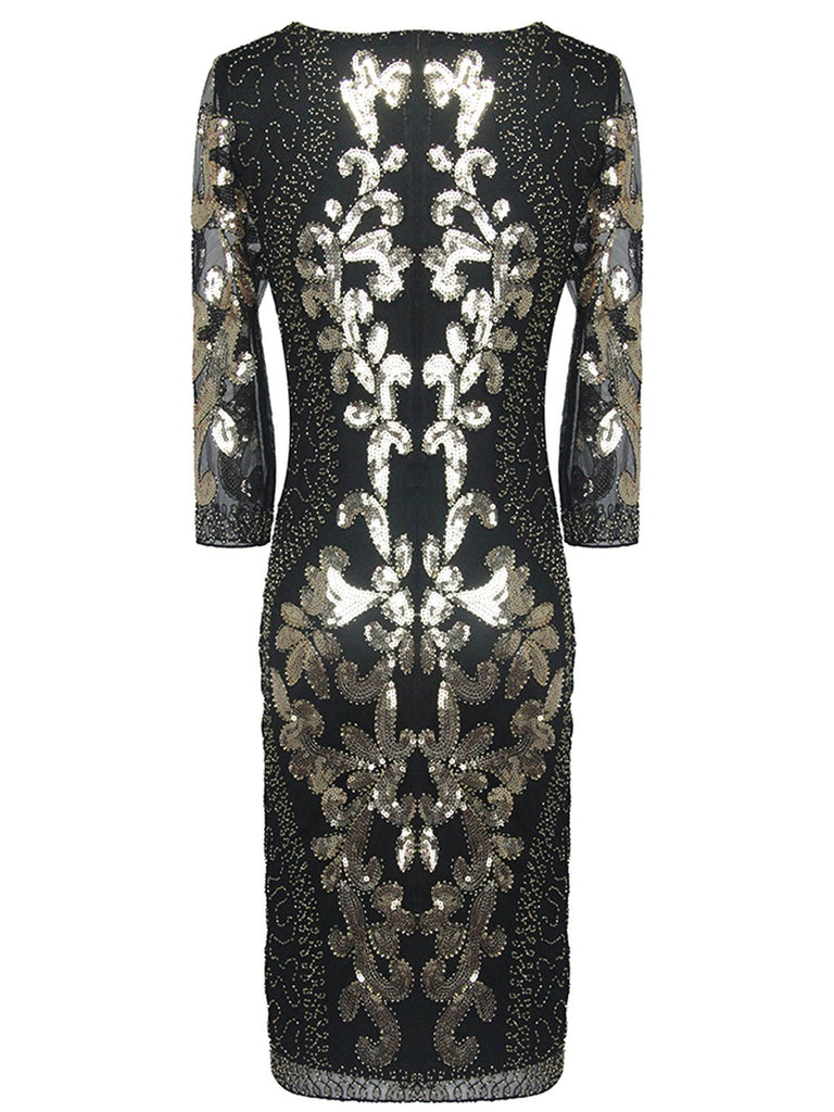 1920s 3/4 Sleeve Mesh Sequin Gatsby Dress: timeless style reimagined