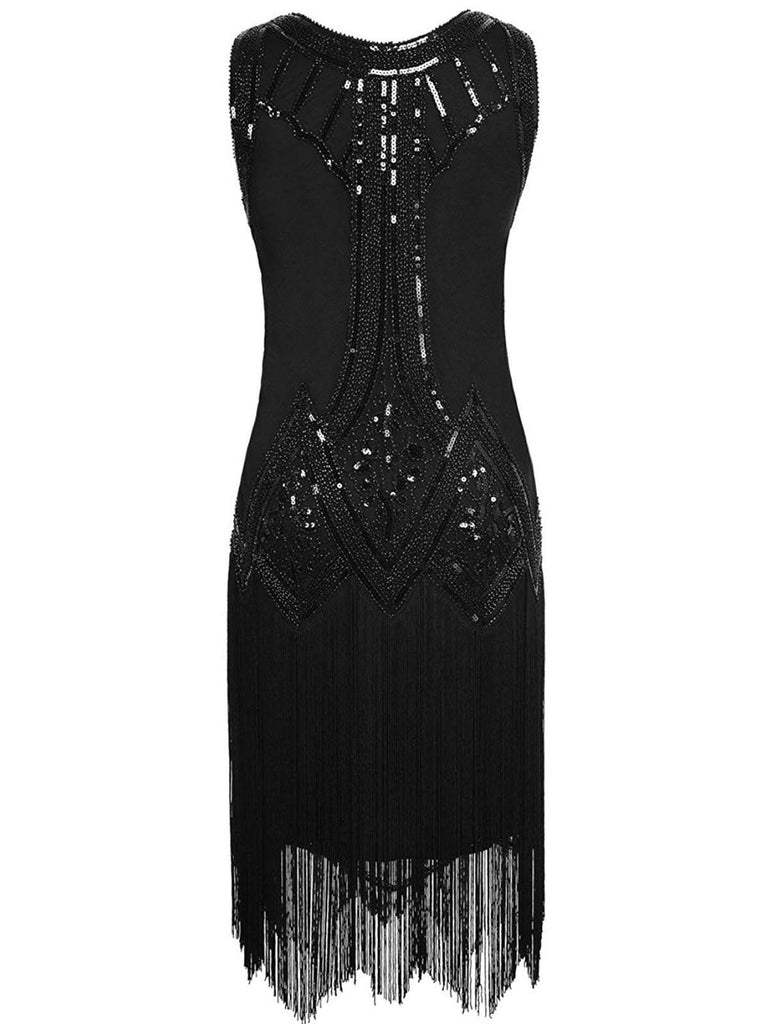 1920s Beaded Fringed Flapper Dress, classic 1920s style elegant retro fashion - Image 3