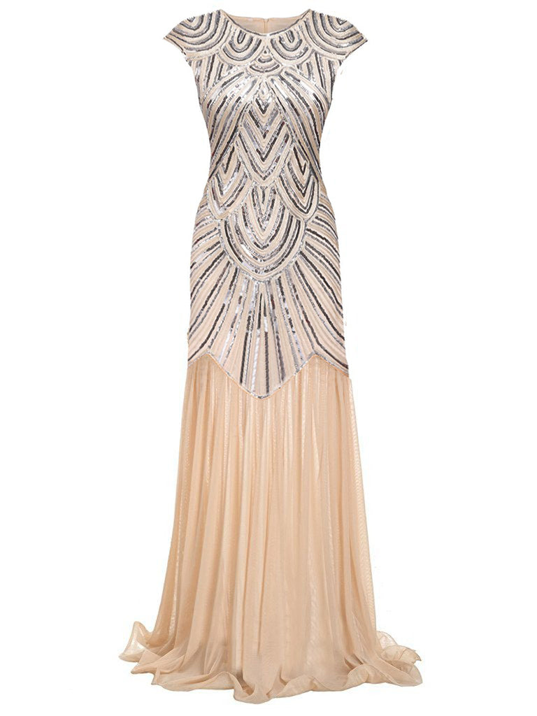 1920s Embroidery Sequin Maxi Dress, classic 1920s style elegant retro fashion - Image 1