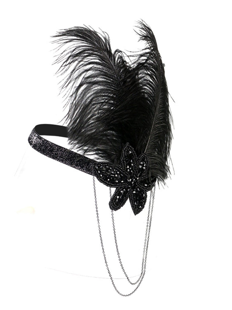 1920s Feather Elastic Headband, classic 1920s style elegant retro fashion - Image 2