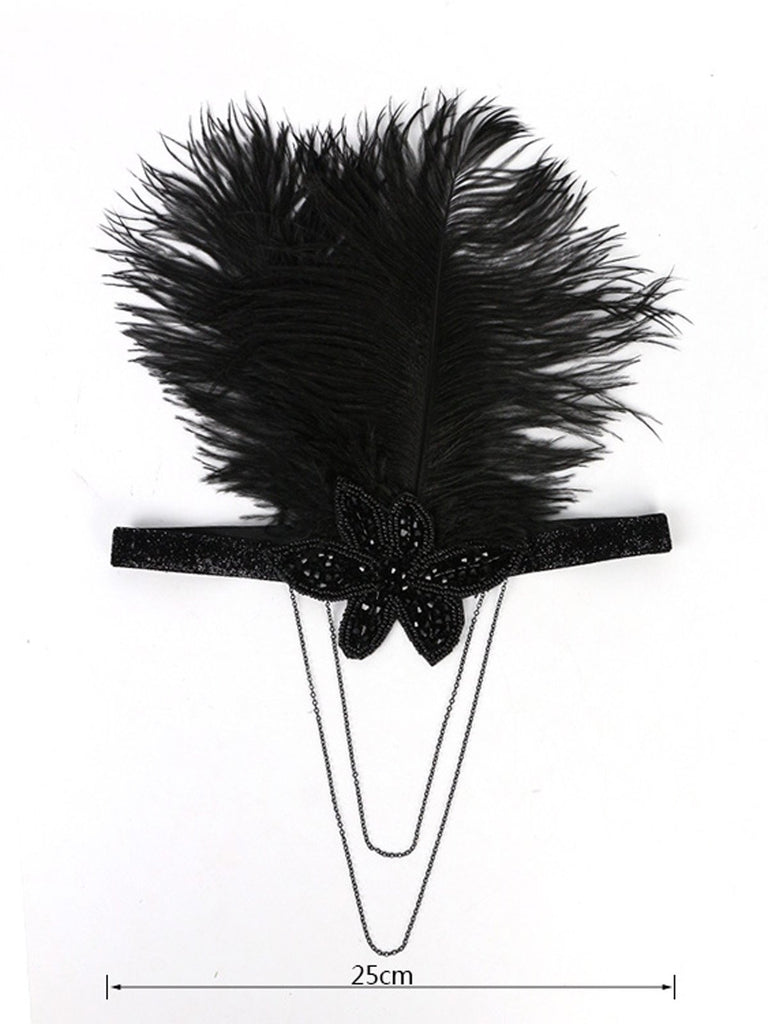 1920s Feather Elastic Headband, classic 1920s style elegant retro fashion - Image 3