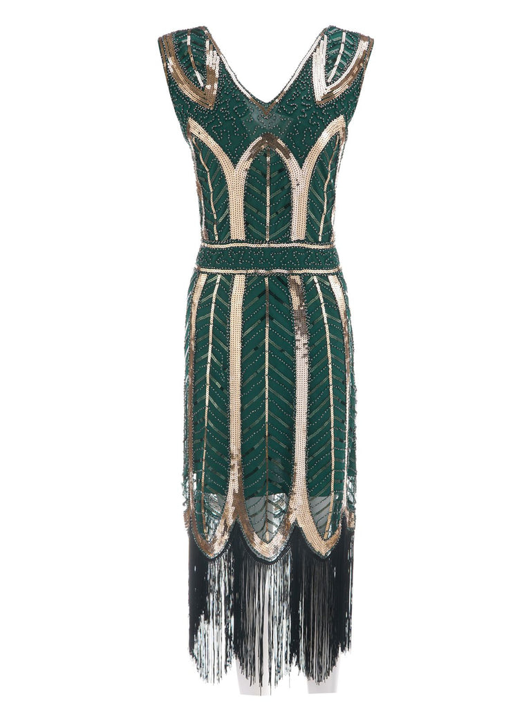 1920s Leaves Sequined Tassel Dress — vintage elegance for the modern woman