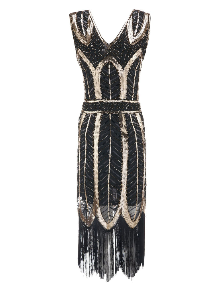 1920s Leaves Sequined Tassel Dress — vintage elegance for the modern woman