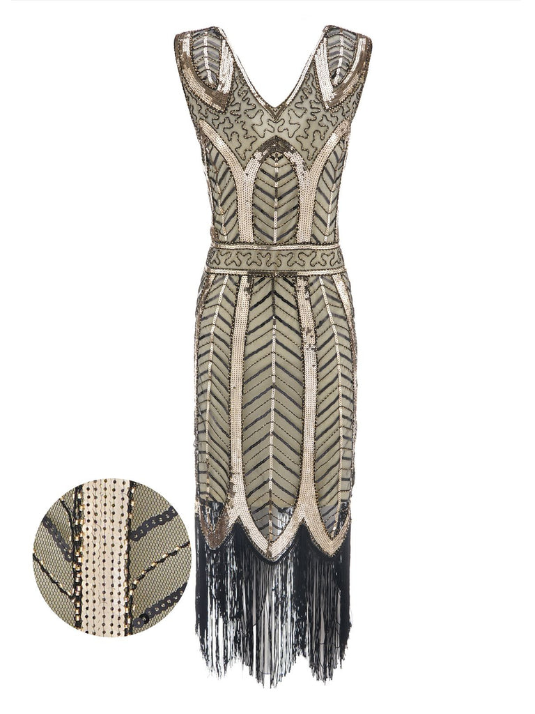 1920s Leaves Sequined Tassel Dress — vintage elegance for the modern woman