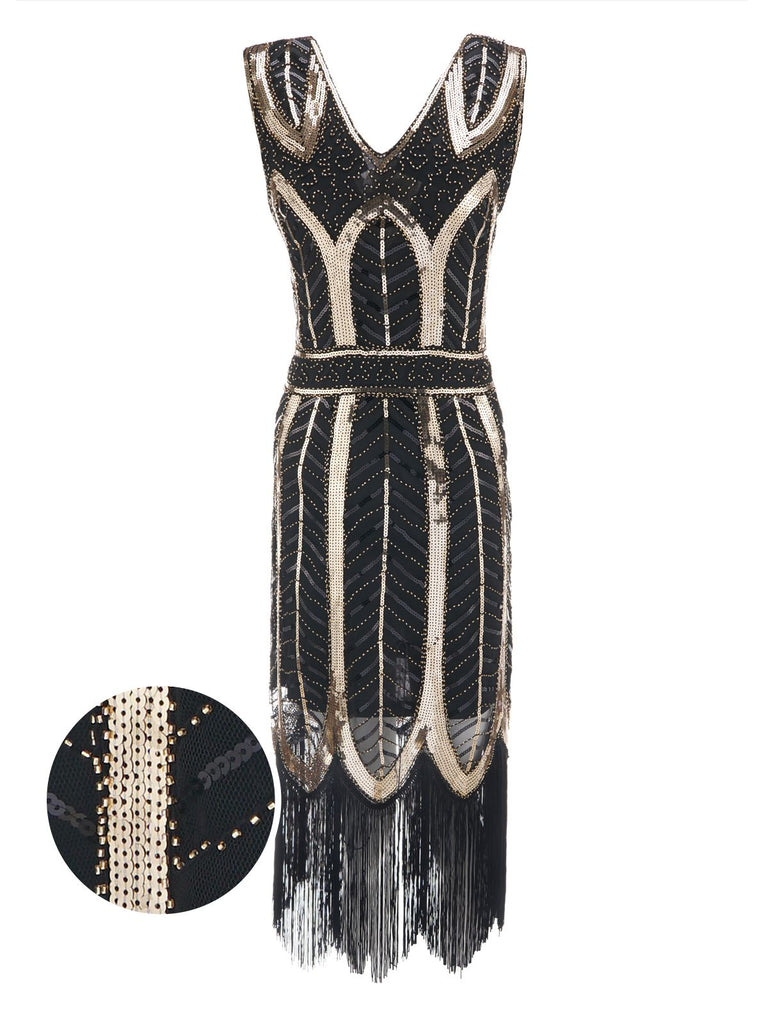 1920s Leaves Sequined Tassel Dress — vintage elegance for the modern woman