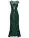 This 1920s Sequin Art Deco Maxi Dress wraps her in 1920s elegance, one twirl at a time