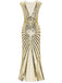This 1920s Sequin Art Deco Maxi Dress wraps her in 1920s elegance, one twirl at a time
