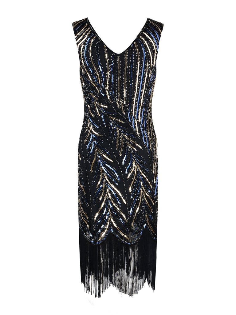 1920s Sequined Tassels Flapper Dress, classic 1920s style elegant retro fashion - Image 3
