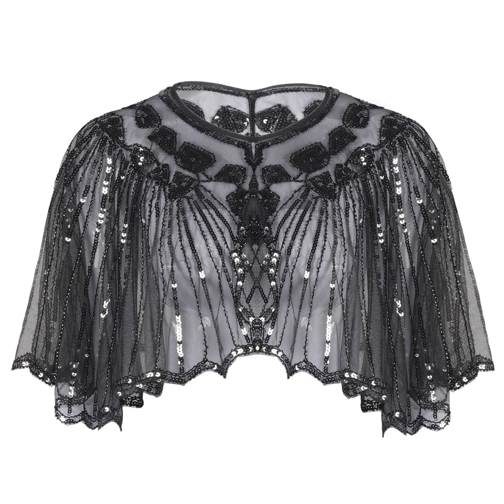 1920s Shawl Beaded Sequin Flapper Cape - vintage fashion, retro style
