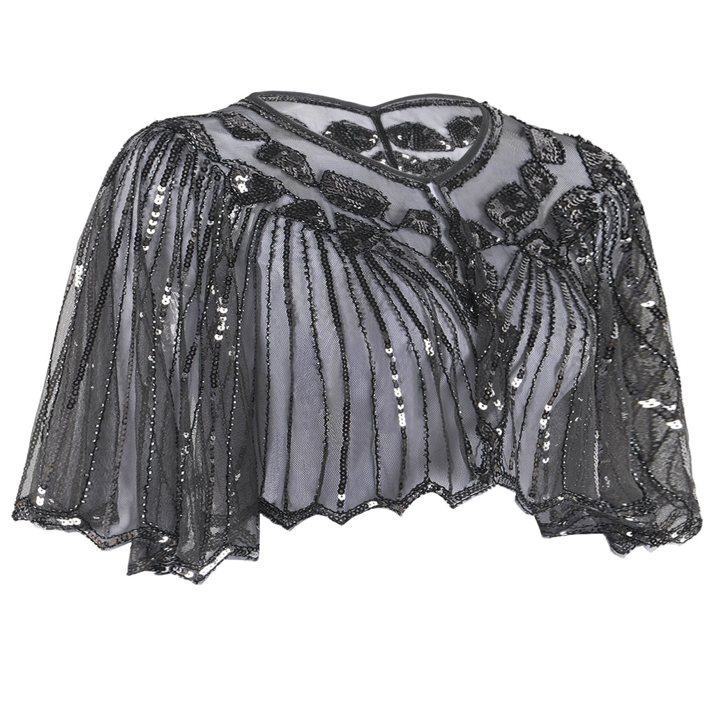 1920s Shawl Beaded Sequin Flapper Cape - vintage fashion, retro style