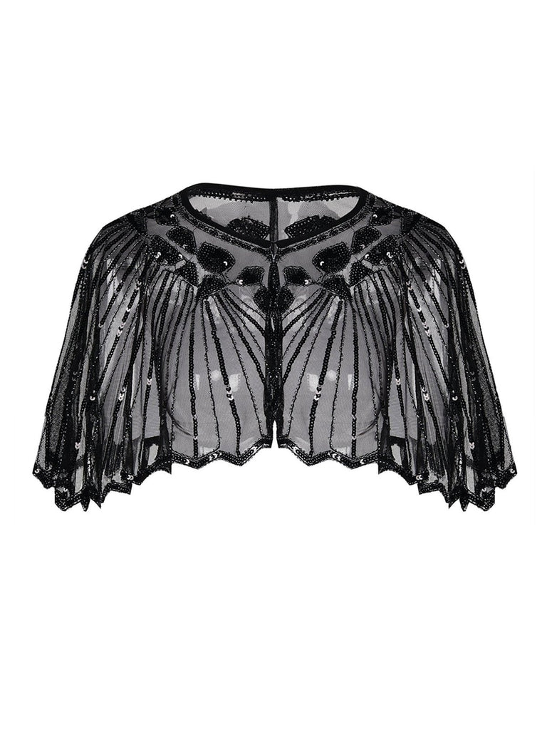 1920s Shawl Beaded Sequin Flapper Cape - vintage fashion, retro style