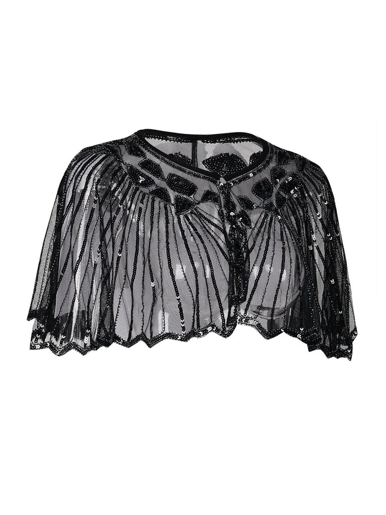 1920s Shawl Beaded Sequin Flapper Cape - vintage fashion, retro style