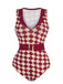 1930s Burgundy Diamond Lapel One-Piece Swimsuit — vintage elegance for the modern woman