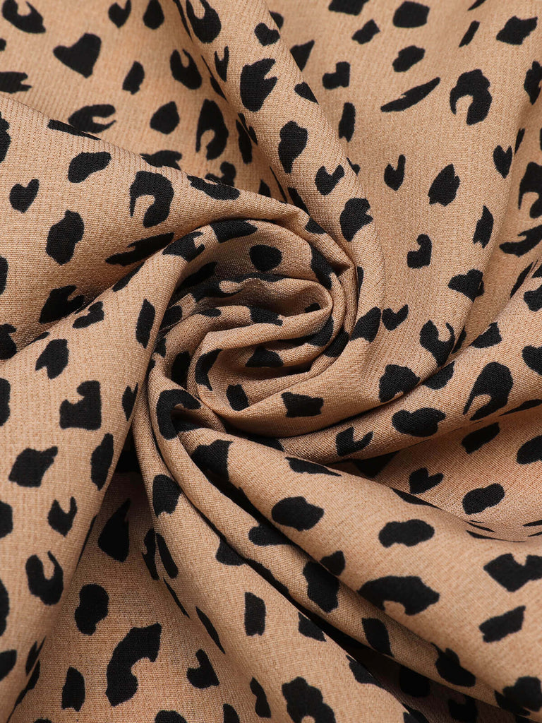 View 7: 1930s 1930s Leopard Print Mullet Sleeves V-neck Romper, perfect for retro themed parties, vintage fashion enthusiasts and special occasions