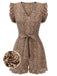 Front view: 1930s 1930s Leopard Print Mullet Sleeves V-neck Romper, perfect for retro themed parties, vintage fashion enthusiasts and special occasions
