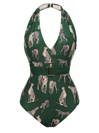 Green 1930s Jaguar Vintage Halter One-piece Swimsuit: timeless style reimagined