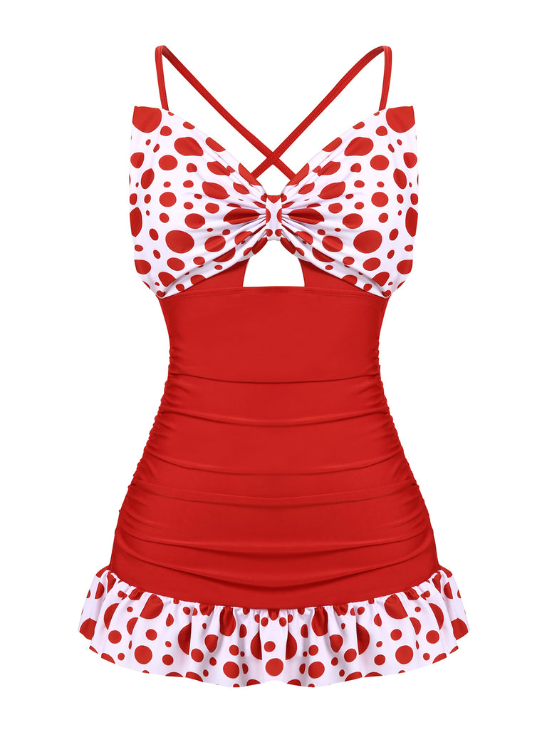 1930s Polka Dot Bowknot Patchwork Swimsuit — vintage elegance for the modern woman