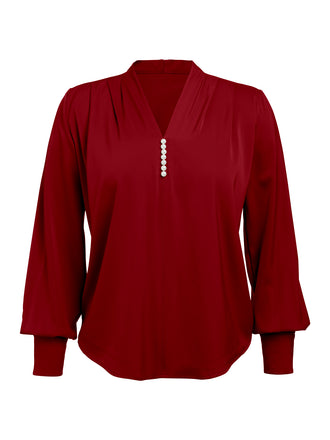 1930s Retro Solid V-neck Puff Sleeve Blouse — vintage elegance for the modern woman