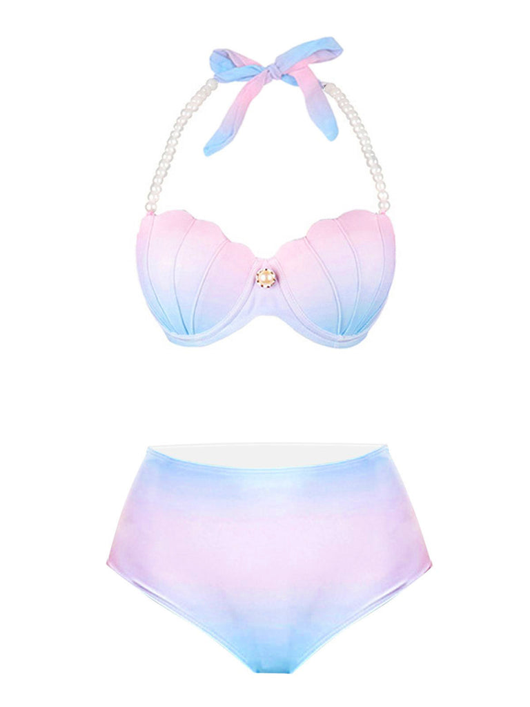 1940s Gradient Pink Shell Pearl Bikini Set - vintage fashion, retro style