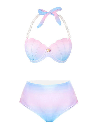 1940s Gradient Pink Shell Pearl Bikini Set - vintage fashion, retro style