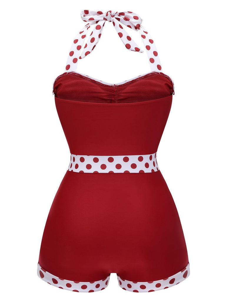 Detail view: 1940s Red 1940s Halter Patchwork One-