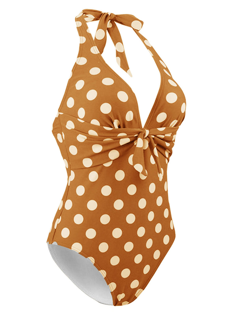 1940s Halter Polka Dot One-Piece Swimsuit — vintage elegance for the modern woman