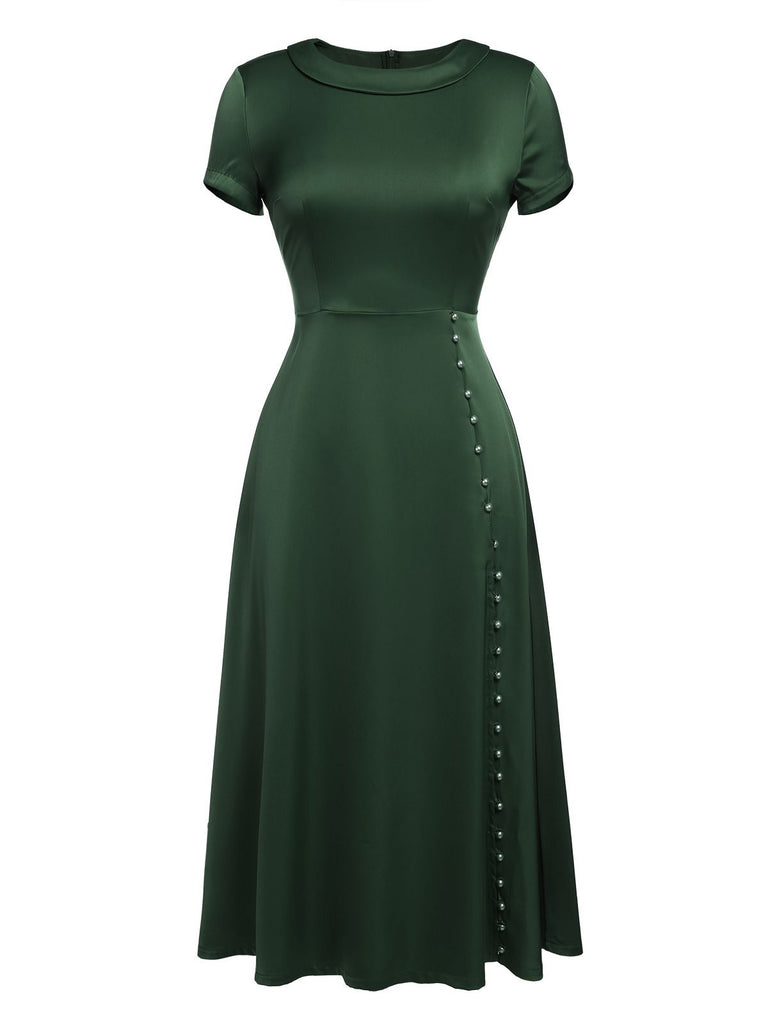 1940s Pearl Buttons Solid Darlene Dress — vintage elegance for the modern woman