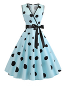 1950s Bow Polka Dot Swing Dress, classic 1950s style elegant retro fashion - Image 1