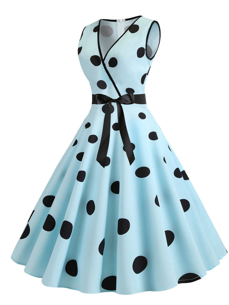 1950s Bow Polka Dot Swing Dress, classic 1950s style elegant retro fashion - Image 2