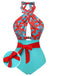 Front view: 1950s 1950s Bow Tie Floral Cross Strap