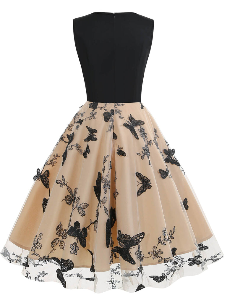 1950s Butterfly Embroidered Mesh Patchwork Dress: timeless style reimagined