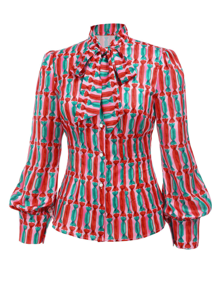 1950s Candy Tie-Up Collar Buttons Blouse — vintage elegance for the modern woman