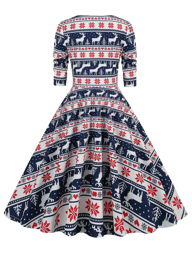 1950s Christmas Patchwork V-neck Dress: timeless style reimagined