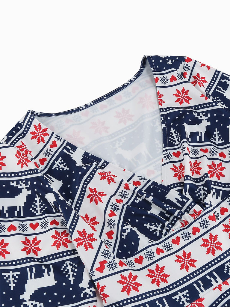 1950s Christmas Patchwork V-neck Dress: timeless style reimagined