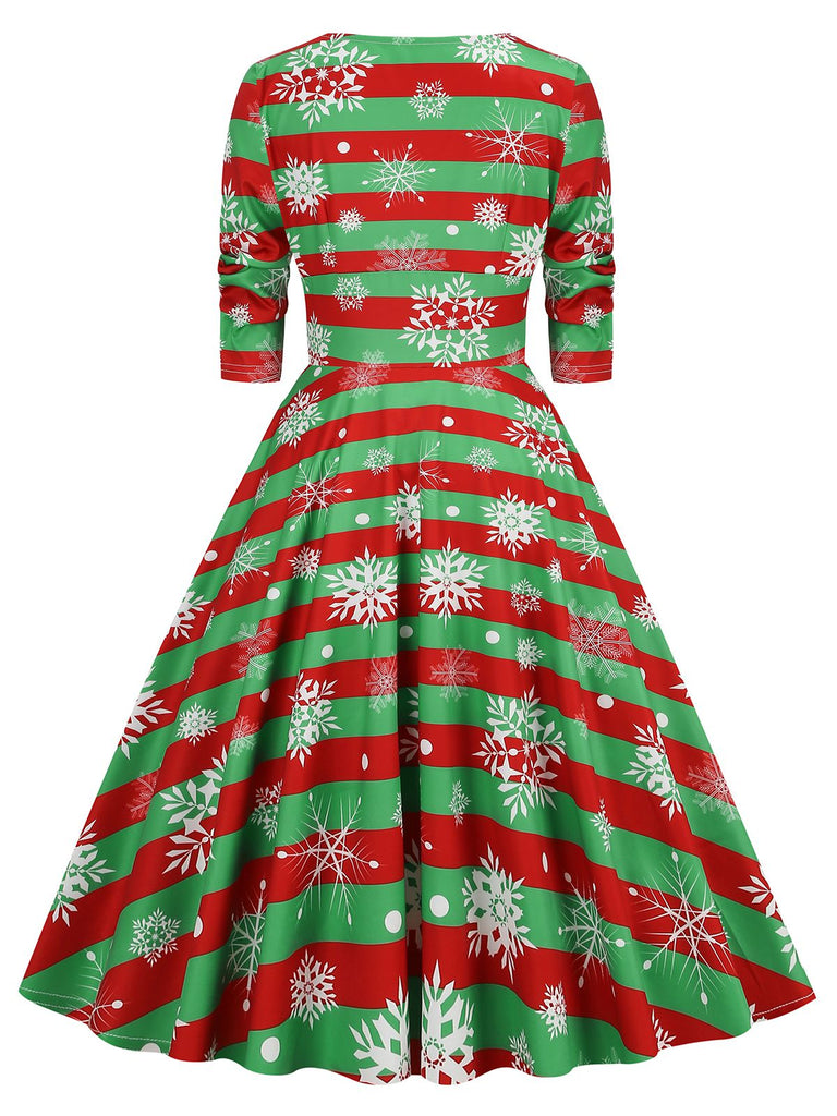 1950s Christmas Patchwork V-neck Dress: timeless style reimagined