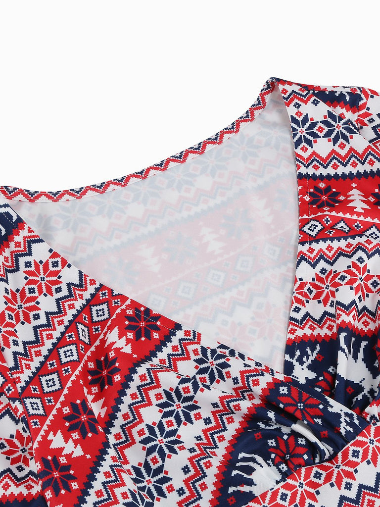 1950s Christmas Patchwork V-neck Dress — vintage elegance for the modern woman
