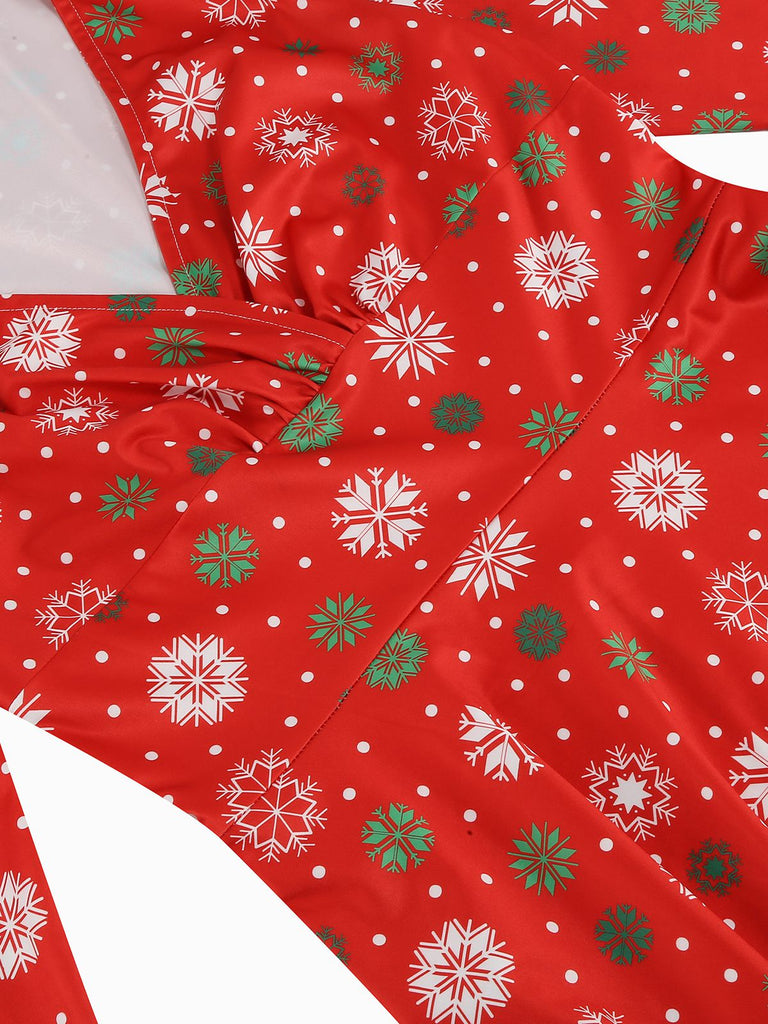 This 1950s Christmas Patchwork V-neck Dress wraps her in 1950s elegance, one twirl at a time