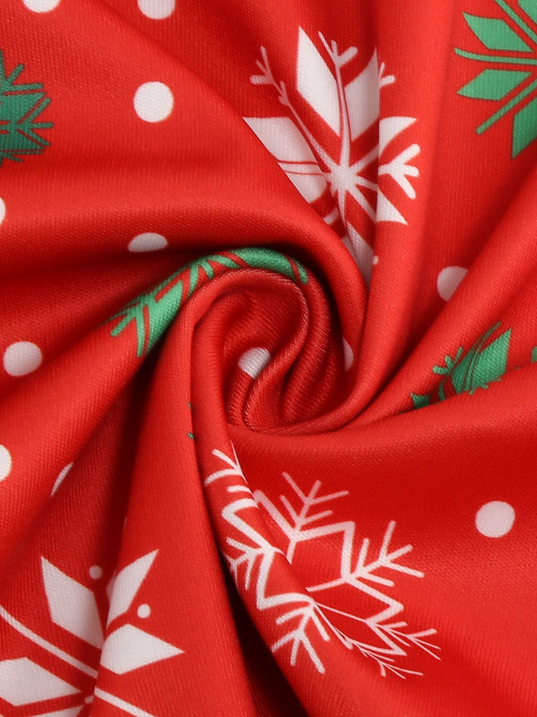 1950s Christmas Patchwork V-neck Dress — a 1950s silhouette that turns sidewalks into runways