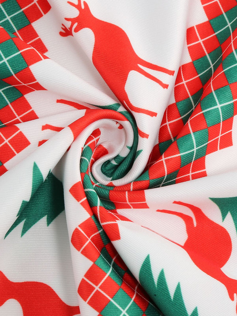 She slips into this 1950s Christmas Patchwork V-neck Dress and suddenly it's a 1950s daydream