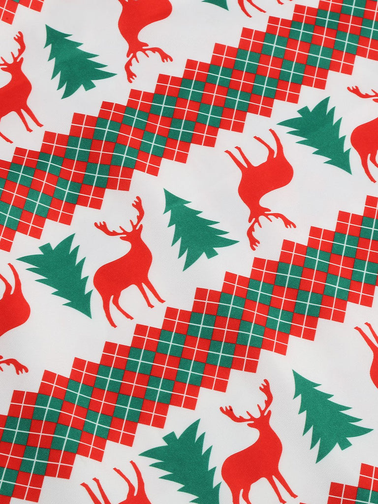 1950s Christmas Patchwork V-neck Dress: where 1950s romance meets her modern spirit