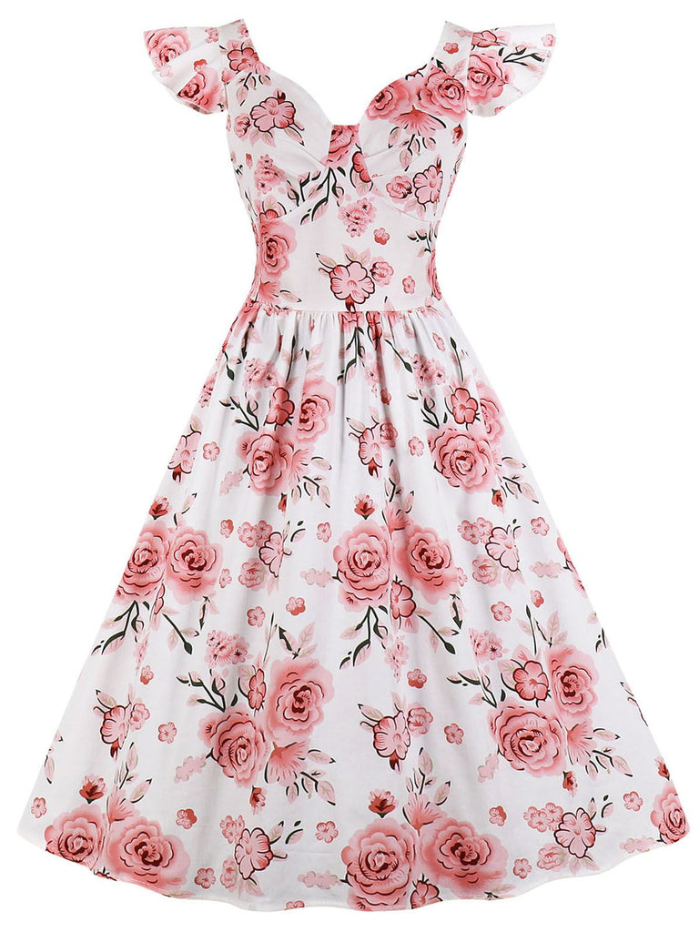 1950s Floral Flare Sleeve Swing Dress, classic 1950s style elegant retro fashion - Image 2