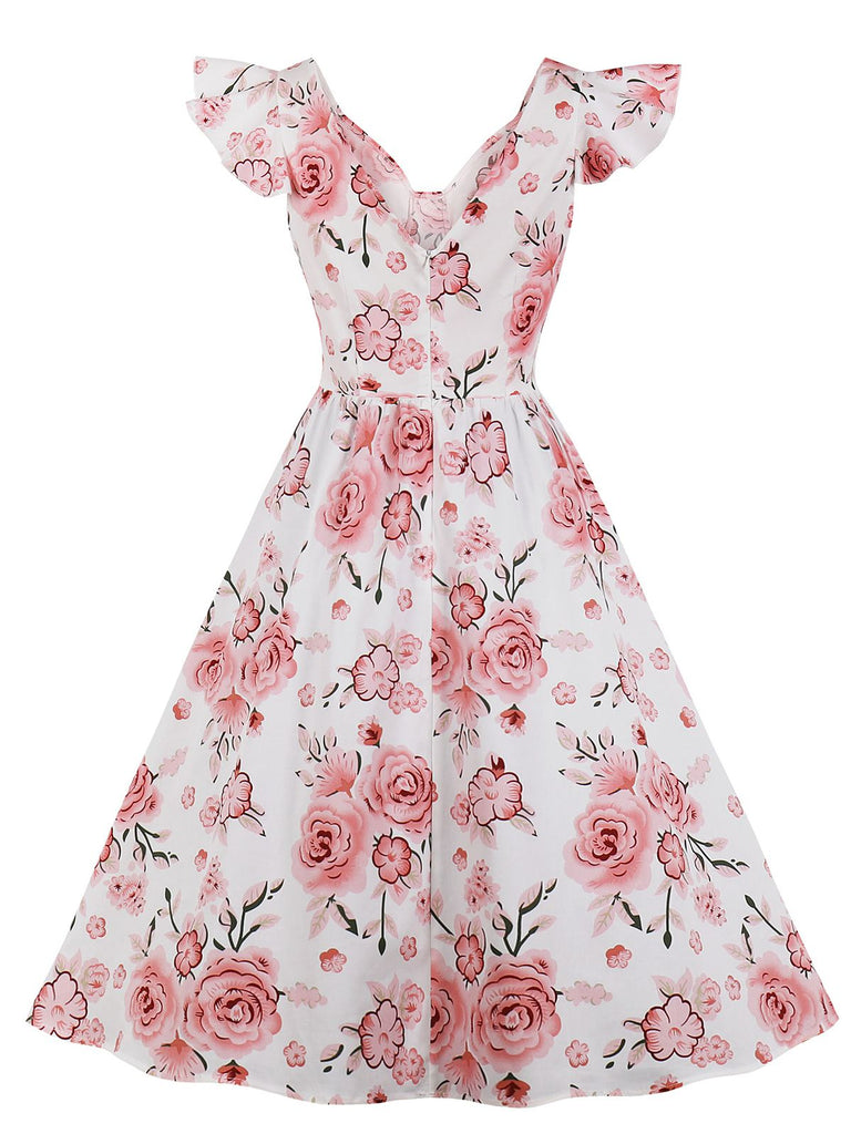 1950s Floral Flare Sleeve Swing Dress, classic 1950s style elegant retro fashion - Image 3