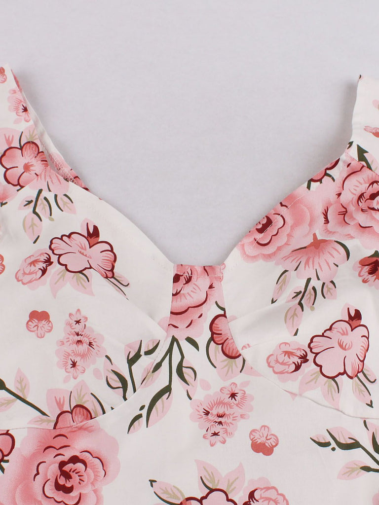 1950s Floral Flare Sleeve Swing Dress, classic 1950s style elegant retro fashion - Image 4