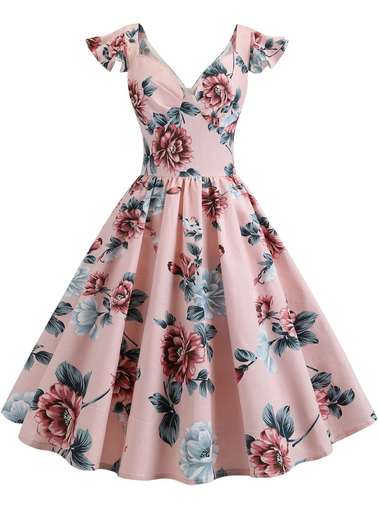1950s Floral Flare Sleeve Swing Dress, classic 1950s style elegant retro fashion - Image 8