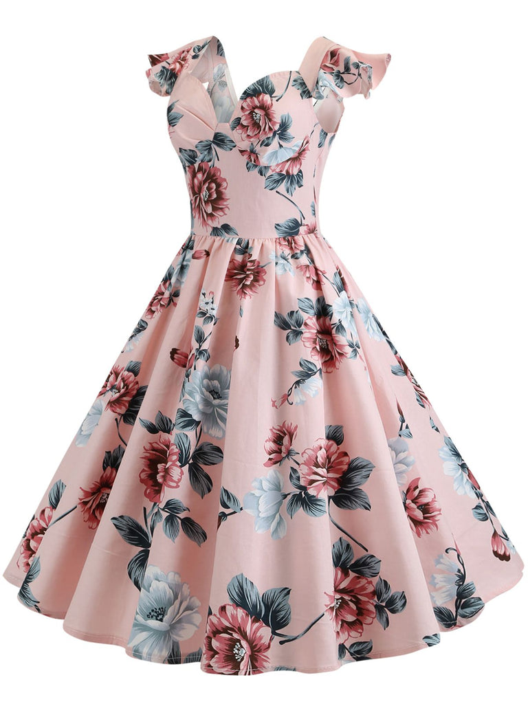 1950s Floral Flare Sleeve Swing Dress, classic 1950s style elegant retro fashion - Image 9