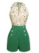 1950s Floral Halter Button Lace-up Romper — vintage elegance for the modern woman